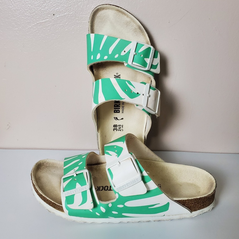 Birkenstock Arizona Monstera Green Bold Jade White Tropical Palm Leaf 38 L 7 M 5